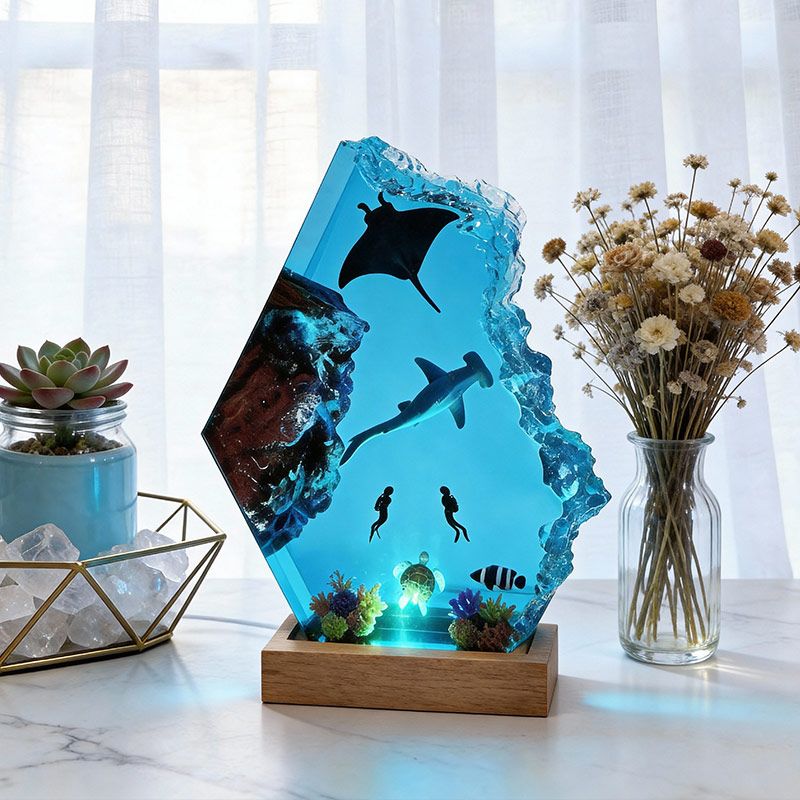 Manta & Hammerhead Shark Resin Lamp Ocean Explorer Night Light for Bedroom