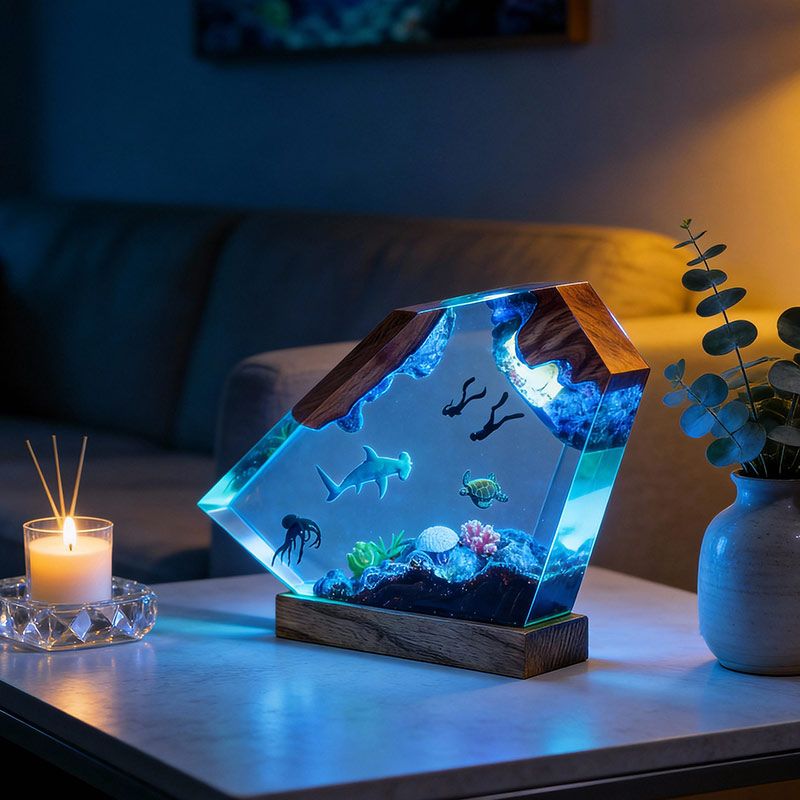 Hammerhead Shark Resin Lamp Oceanic Epoxy Night Light for Bedroom Decor