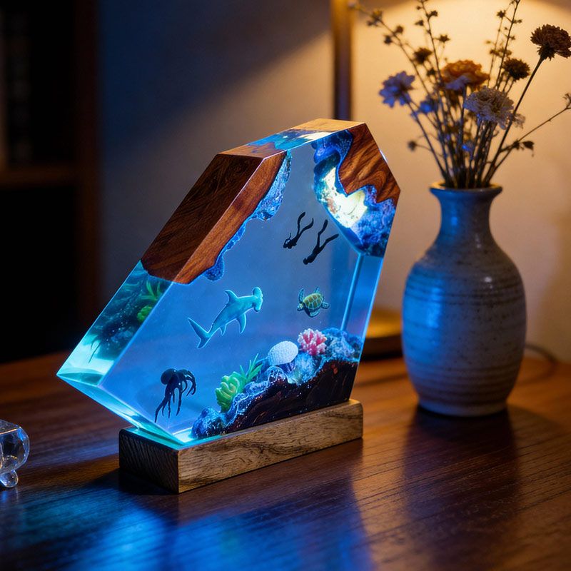 Hammerhead Shark Resin Lamp Oceanic Epoxy Night Light for Bedroom Decor