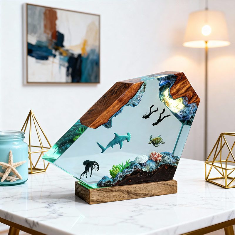Hammerhead Shark Resin Lamp Oceanic Epoxy Night Light for Bedroom Decor