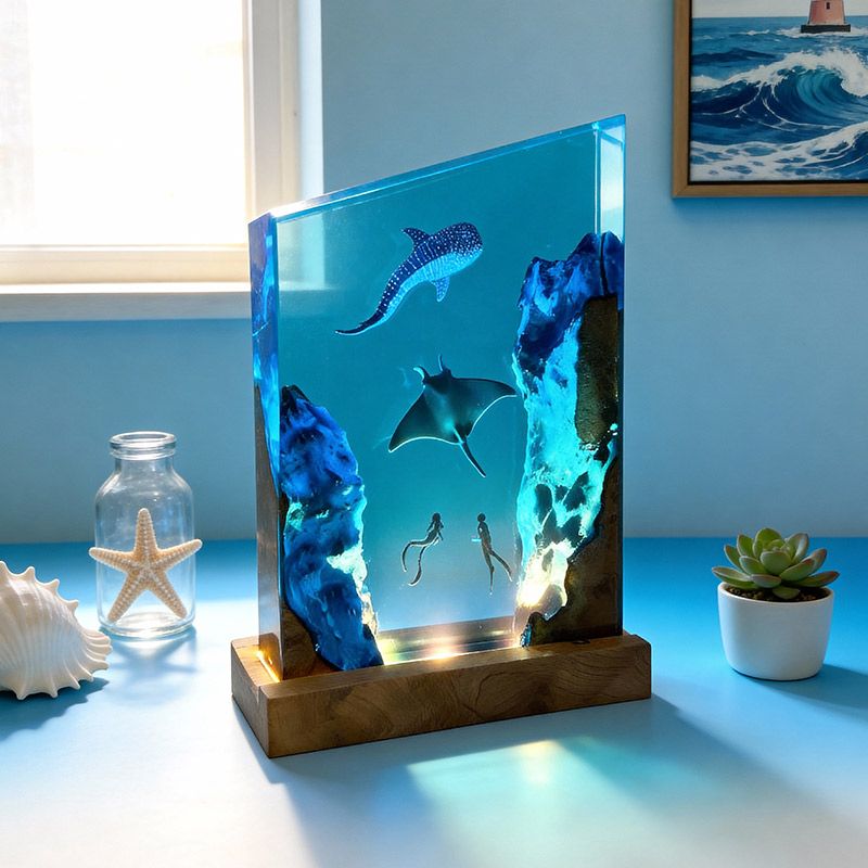 Deep-Sea Resin Wood Lamp Irregular Underwater Trio Night Light for Bedroom Decor