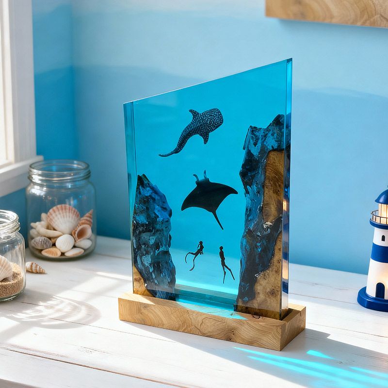 Deep-Sea Resin Wood Lamp Irregular Underwater Trio Night Light for Bedroom Decor