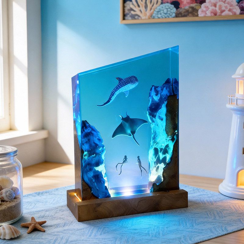 Deep-Sea Resin Wood Lamp Irregular Underwater Trio Night Light for Bedroom Decor