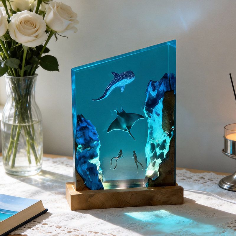 Deep-Sea Resin Wood Lamp Irregular Underwater Trio Night Light for Bedroom Decor