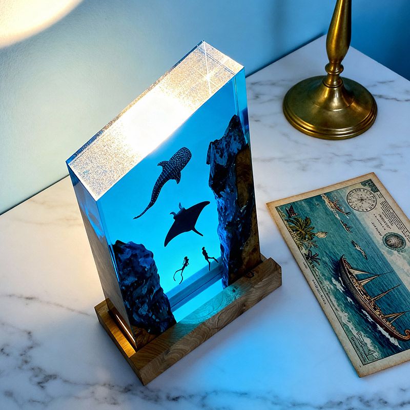 Deep-Sea Resin Wood Lamp Irregular Underwater Trio Night Light for Bedroom Decor