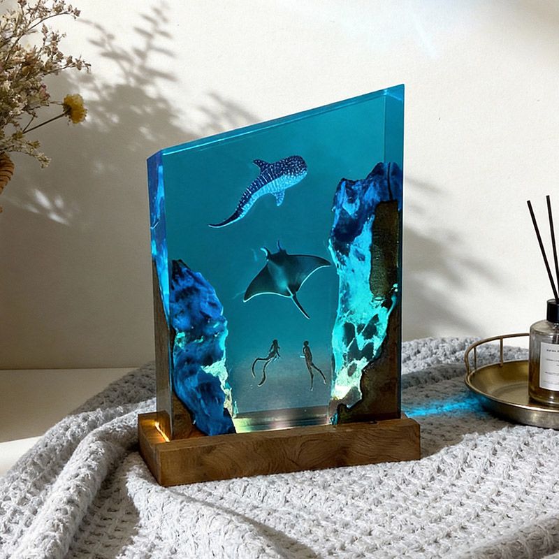 Deep-Sea Resin Wood Lamp Irregular Underwater Trio Night Light for Bedroom Decor