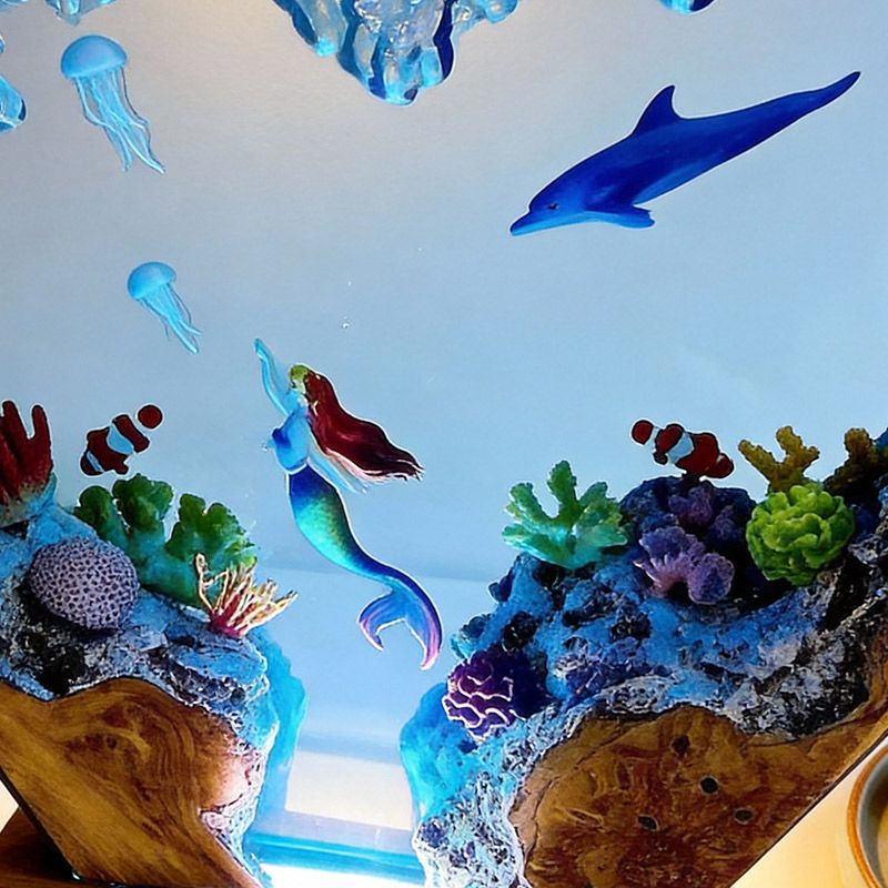 Mermaid & Dolphin Resin Lamp Ocean Theme Night Light for Bedroom Decor