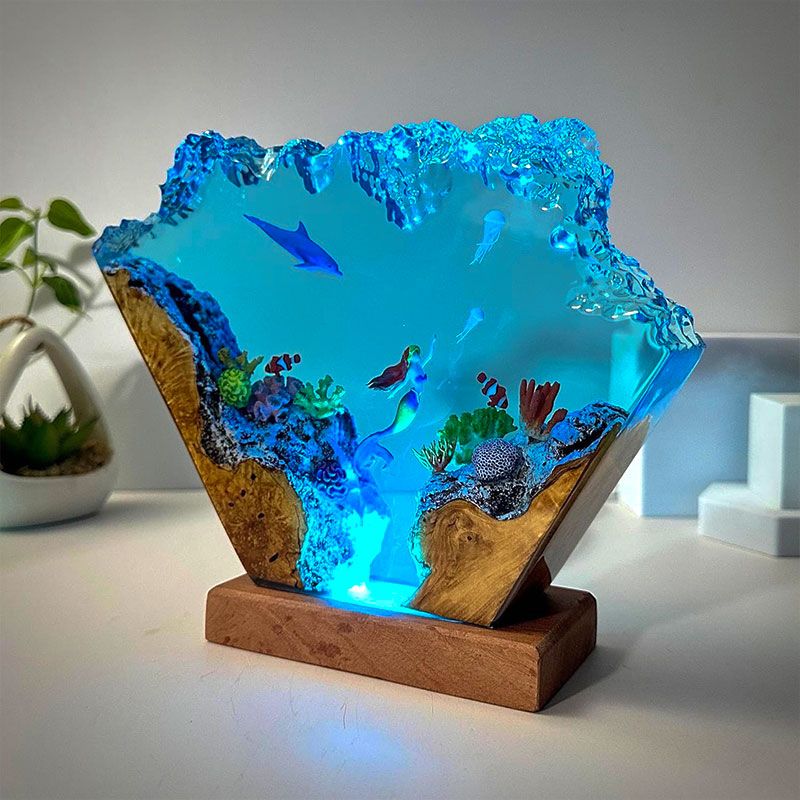 Mermaid & Dolphin Resin Lamp Ocean Theme Night Light for Bedroom Decor