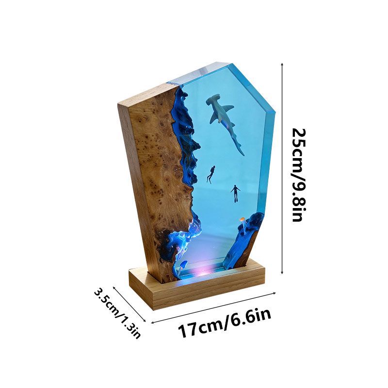 Captivating Marine Resin Lamp: Hammerhead Shark & Divers Gift Idea