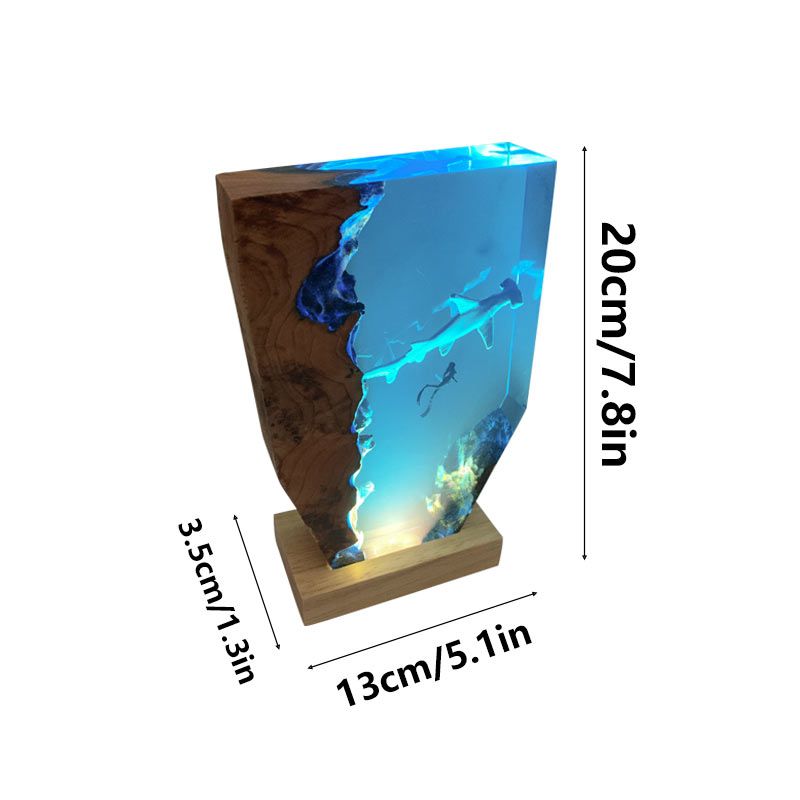 Ocean Whimsy Hammerhead Shark & Diver Artisan Resin Lamp Home Decor Present
