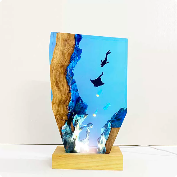 Ethereal Jellyfish & Manta Ray Resin Lamp ORYNAVA Artisan Art Decor