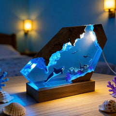 Orca & Diver Resin Lamp Abyssal Marine Art for Desk Decor