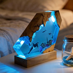 Orca & Diver Resin Lamp Abyssal Marine Art for Desk Decor