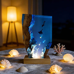 Ethereal Jellyfish & Manta Ray Resin Lamp ORYNAVA Artisan Art Decor