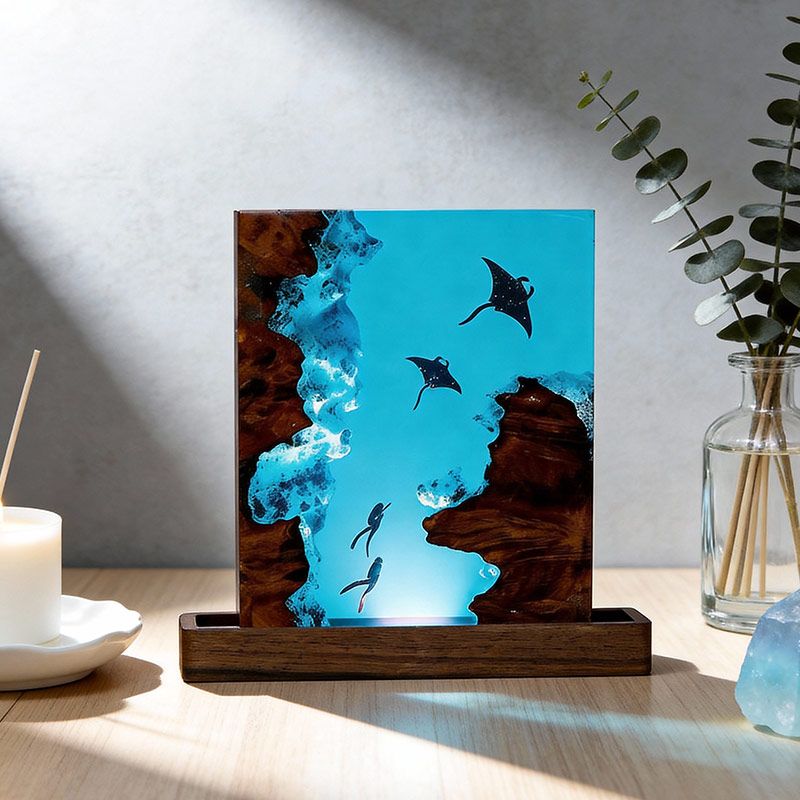 Manta Ray Resin Lamp Ocean-Themed Square Night Light for Living Room