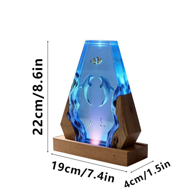 Dolphin & Diver Resin Lamp – Handcrafted Night Light for Bedroom