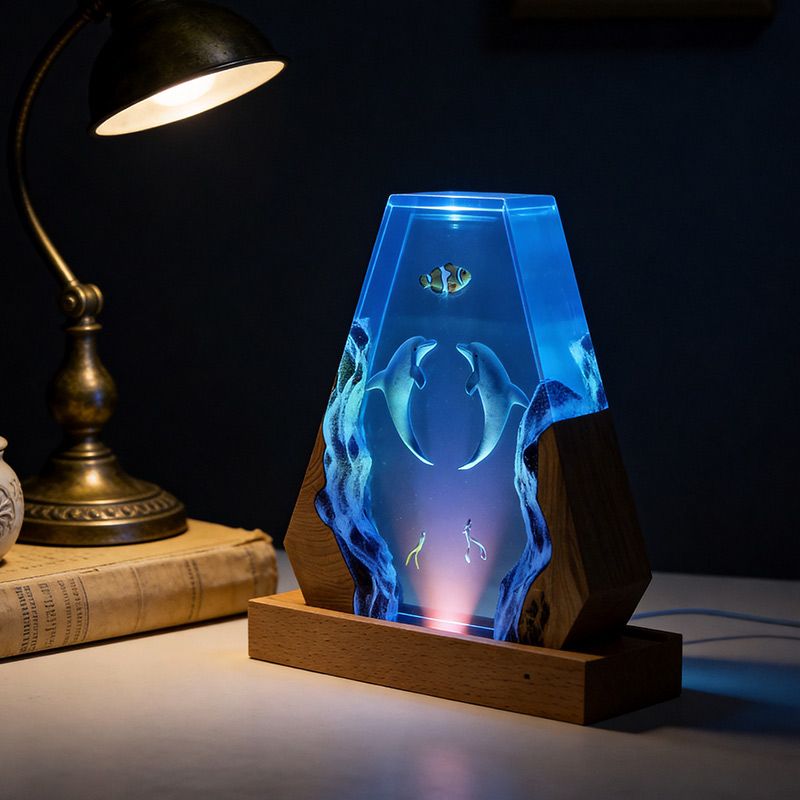 Dolphin & Diver Resin Lamp – Handcrafted Night Light for Bedroom
