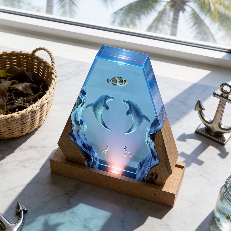 Dolphin & Diver Resin Lamp – Handcrafted Night Light for Bedroom