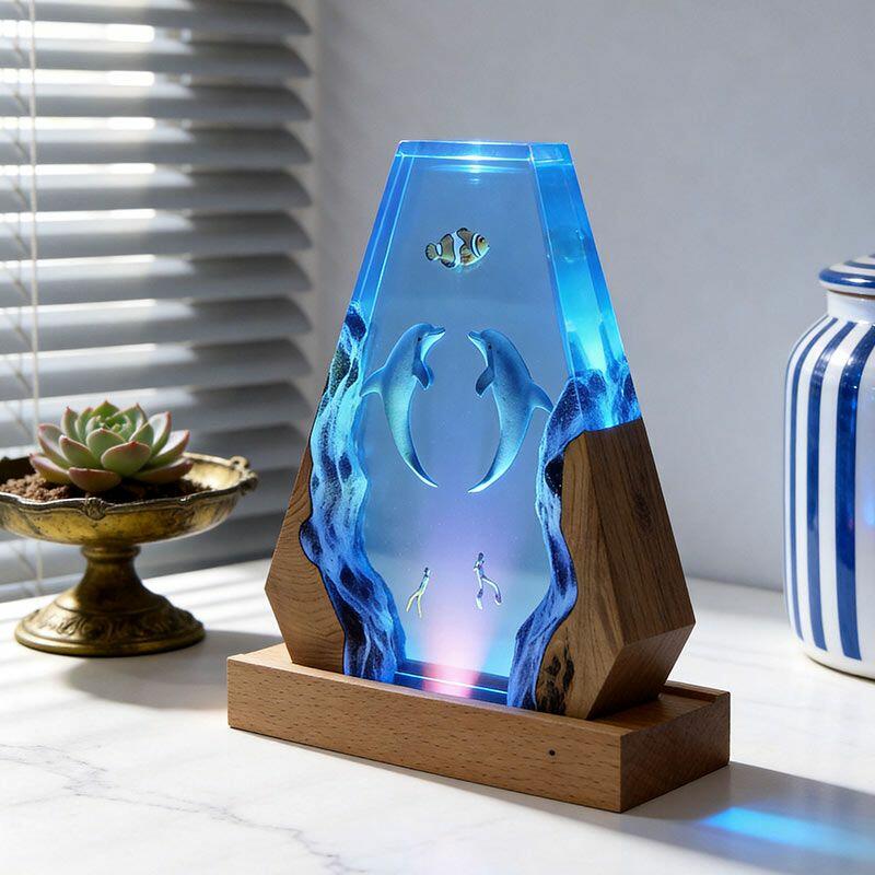 Dolphin & Diver Resin Lamp – Handcrafted Night Light for Bedroom