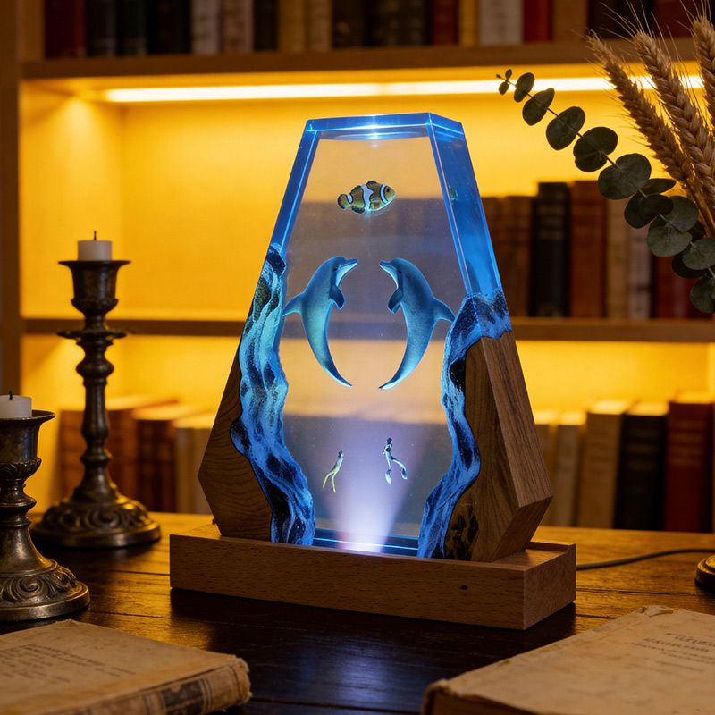 Dolphin & Diver Resin Lamp – Handcrafted Night Light for Bedroom