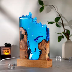 Hammerhead Shark & Diver Resin Art Lamp Captivating Irregular Design for Bedroom