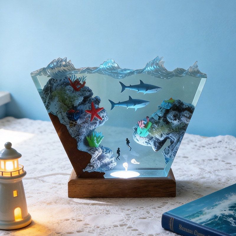 Shark & Starfish Resin Lamp Handmade Ocean Night Light for Home Decor