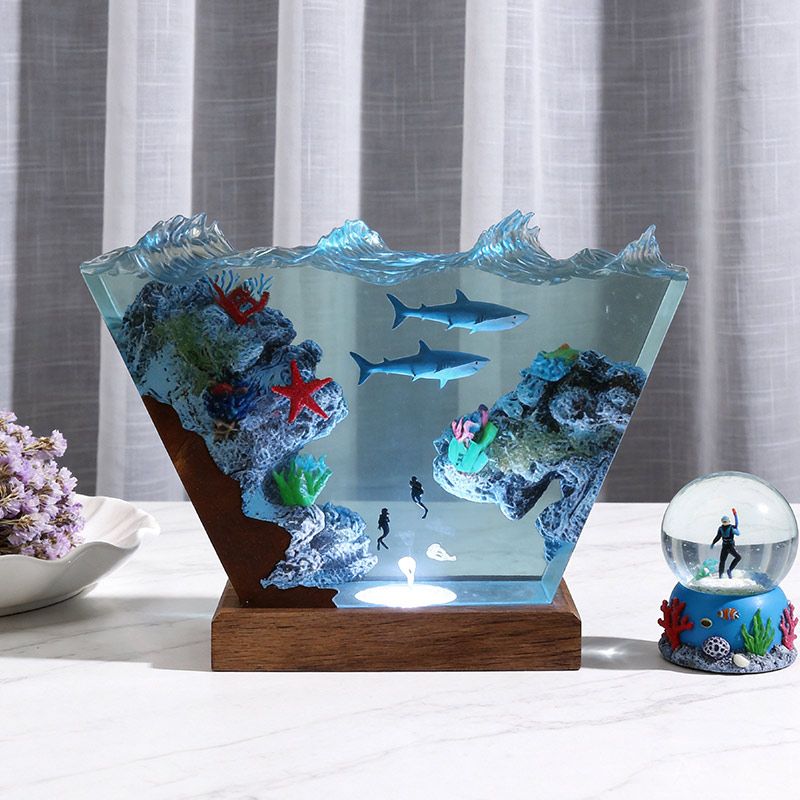 Shark & Starfish Resin Lamp Handmade Ocean Night Light for Home Decor