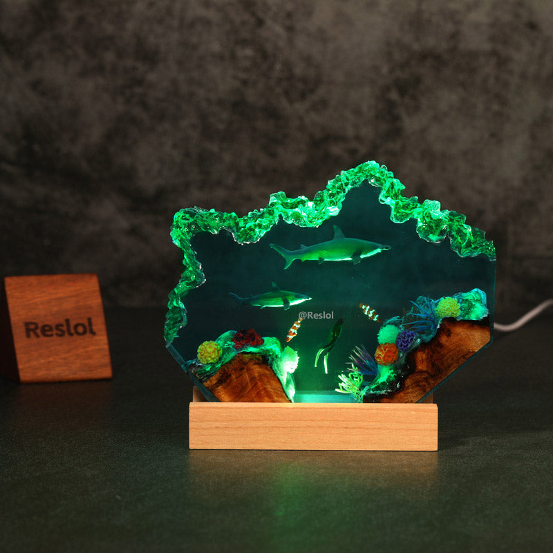 Hammerhead Shark & Diver Resin Lamp Handmade Night Light for Ocean Lovers