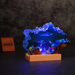 Hammerhead Shark & Diver Resin Lamp Handmade Night Light for Ocean Lovers
