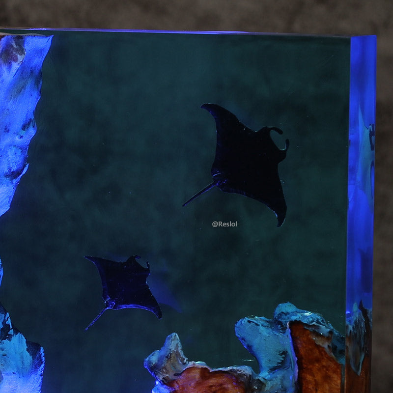 Manta Ray Resin Lamp Ocean-Themed Square Night Light for Living Room