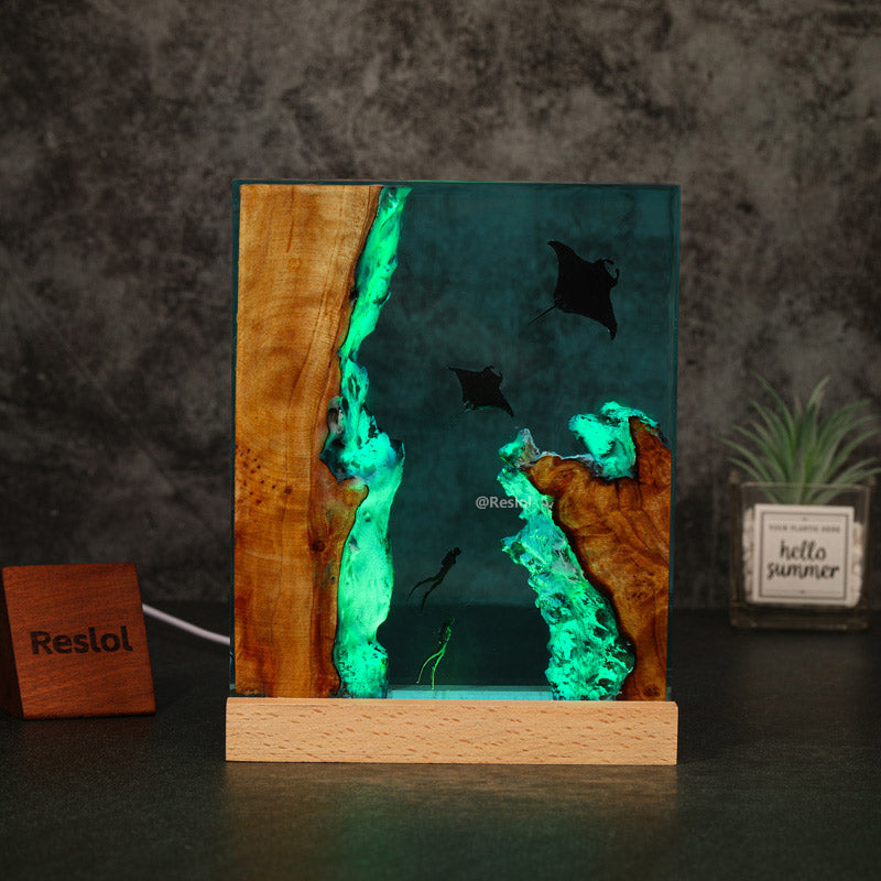 Manta Ray Resin Lamp Ocean-Themed Square Night Light for Living Room