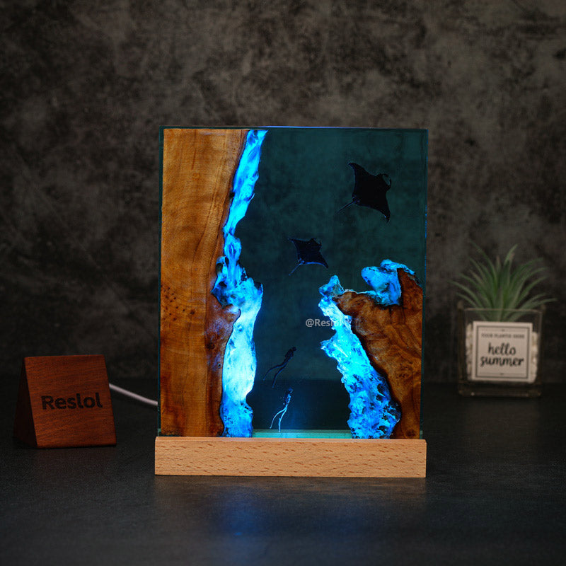 Manta Ray Resin Lamp Ocean-Themed Square Night Light for Living Room