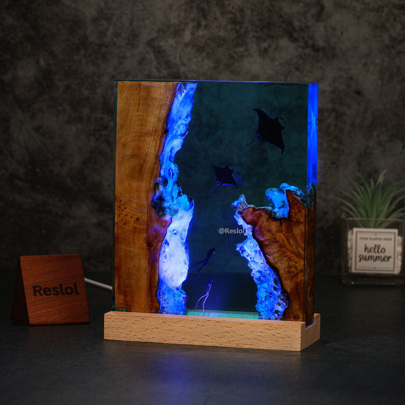 Manta Ray Resin Lamp Ocean-Themed Square Night Light for Living Room