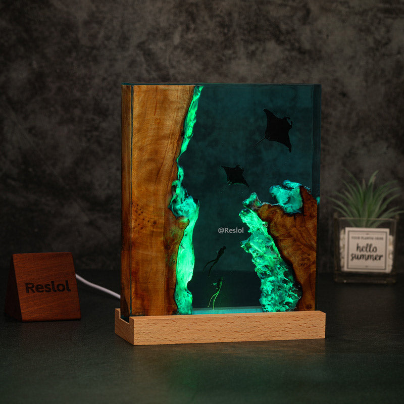 Manta Ray Resin Lamp Ocean-Themed Square Night Light for Living Room