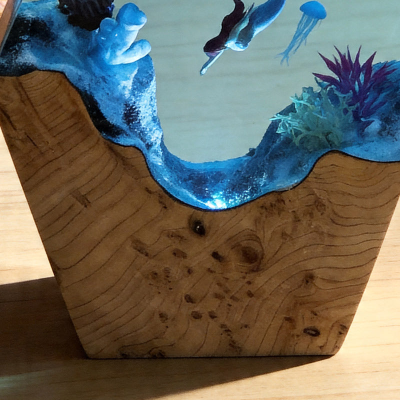 Mermaid & Jellyfish Resin Lamp Handcrafted Ocean Decor Gift for Her