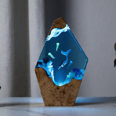 Mermaid & Jellyfish Resin Lamp Handcrafted Ocean Decor Gift for Her