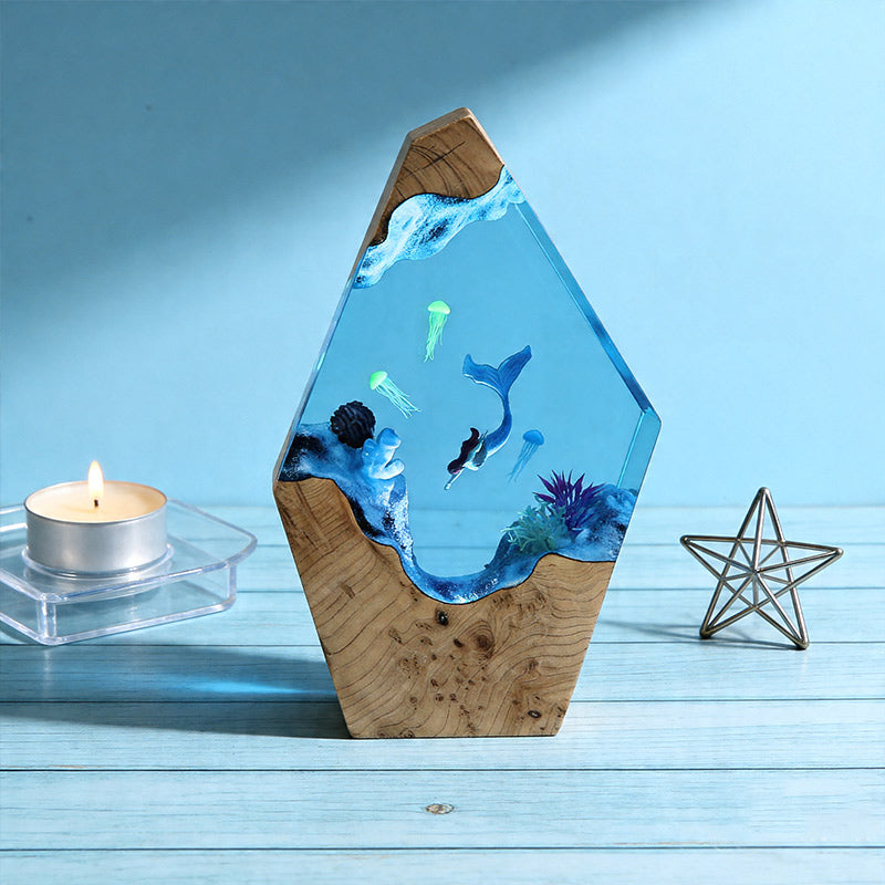 Mermaid & Jellyfish Resin Lamp Handcrafted Ocean Decor Gift for Her