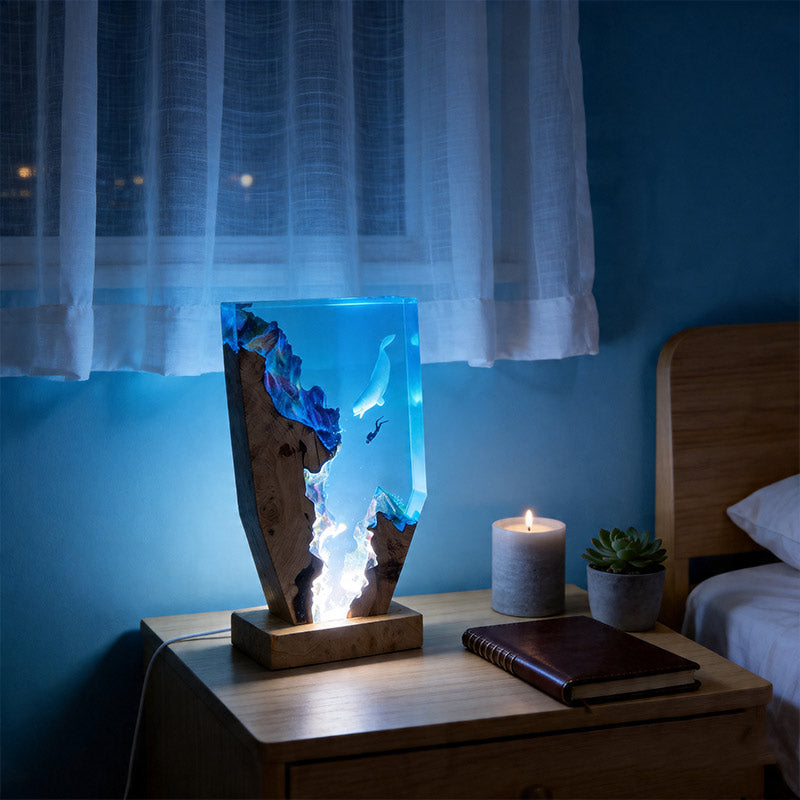 Dolphin & Diver Artisanal Resin Lamp Artisan Tabletop Decor