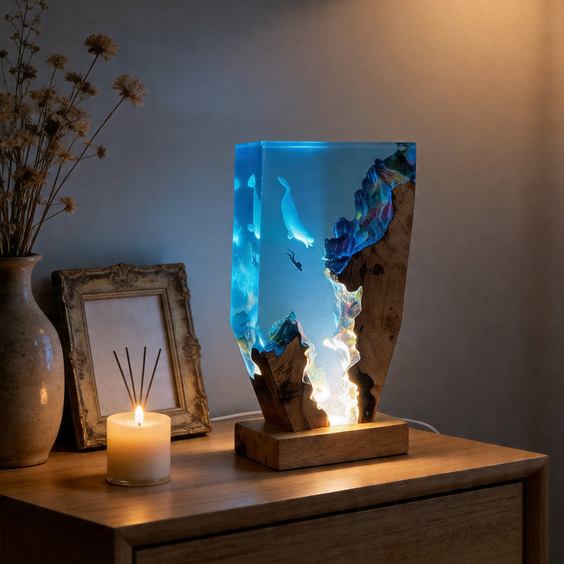 Dolphin & Diver Artisanal Resin Lamp Artisan Tabletop Decor