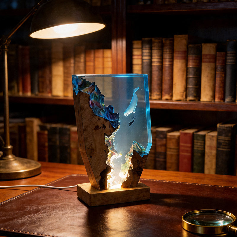 Dolphin & Diver Artisanal Resin Lamp Artisan Tabletop Decor