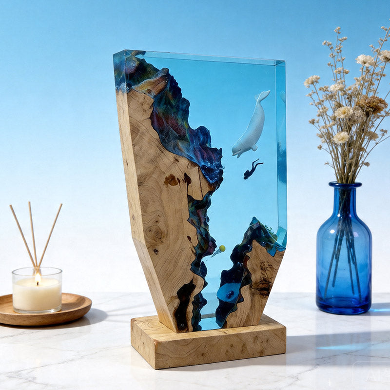 Dolphin & Diver Artisanal Resin Lamp Artisan Tabletop Decor