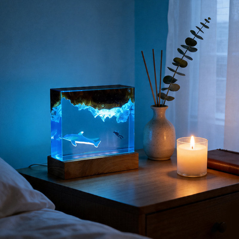 Marine Dolphin Diver Resin Lamp Handcrafted Home Decor Gift