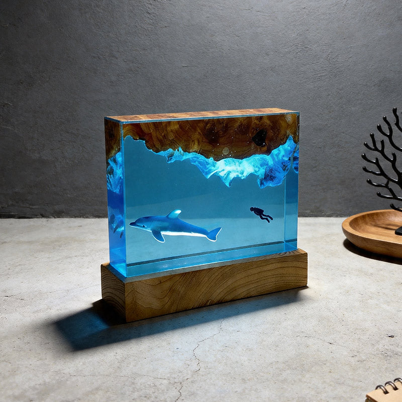 Marine Dolphin Diver Resin Lamp Handcrafted Home Decor Gift