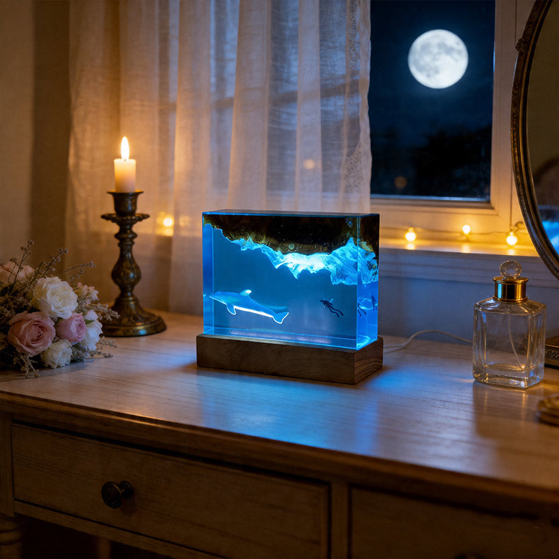 Marine Dolphin Diver Resin Lamp Handcrafted Home Decor Gift