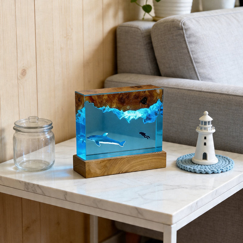 Marine Dolphin Diver Resin Lamp Handcrafted Home Decor Gift
