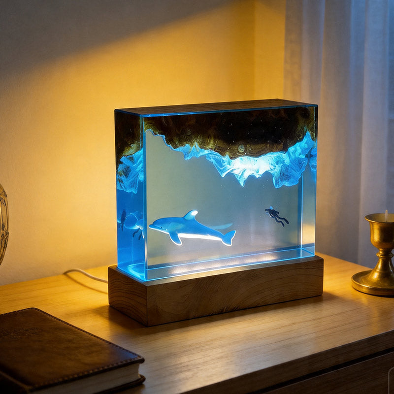 Marine Dolphin Diver Resin Lamp Handcrafted Home Decor Gift