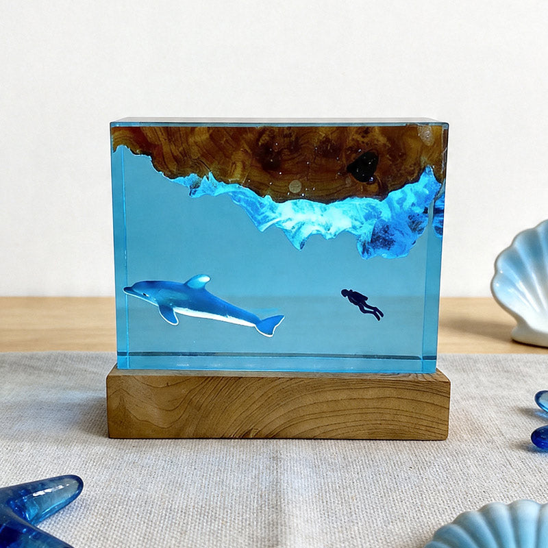 Marine Dolphin Diver Resin Lamp Handcrafted Home Decor Gift
