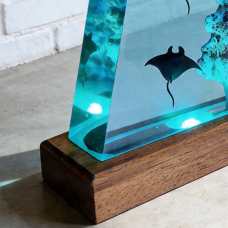 Unique Stingray & Diver Resin Lamp Handmade Table Decor
