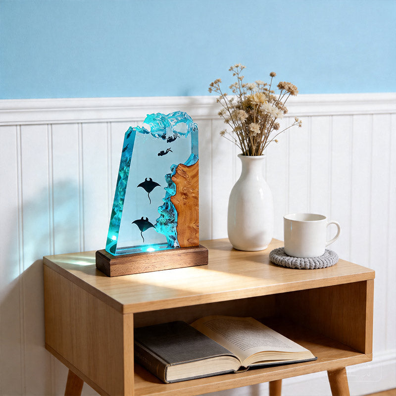 Unique Stingray & Diver Resin Lamp Handmade Table Decor