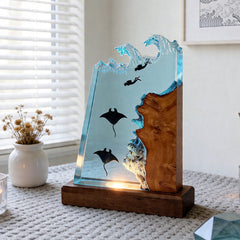 Unique Stingray & Diver Resin Lamp Handmade Table Decor